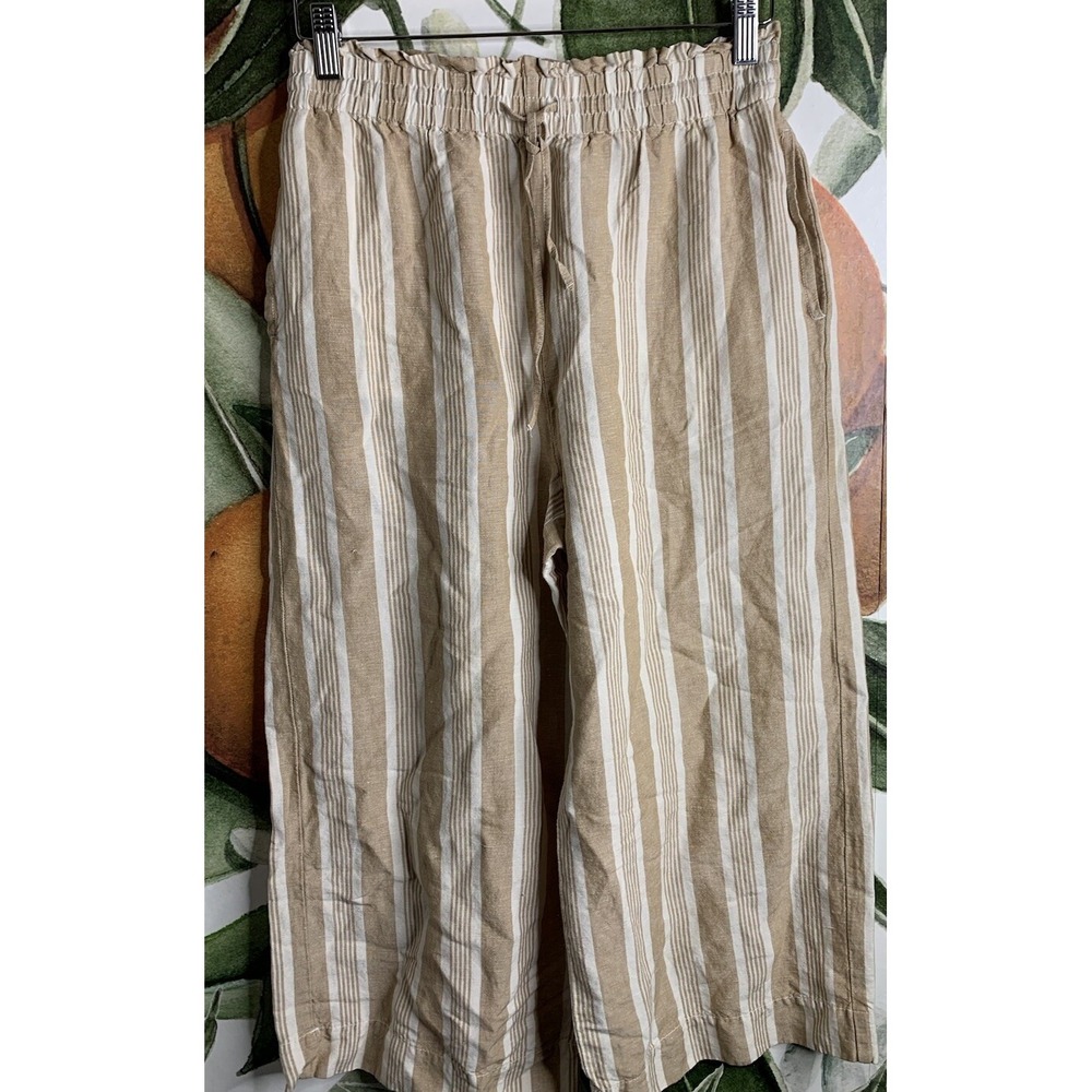 Madewell Small Smocked Huston Pull-On Crop Pants in Stripe Linen Blend